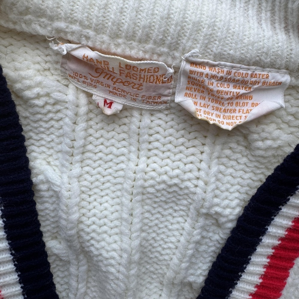 Vintage Full Fashioned Sweater Womens Medium Cable Knit Cardigan 80s Red Blue - Picture 7 of 8